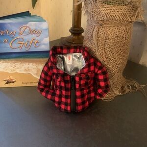 Puffin the Lumberjack drink ware koozie RED and BLACK check plaid flannel jacket